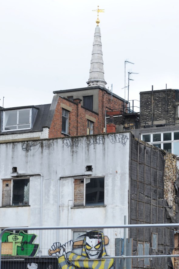 Graffiti on doomed buildings on Denmark Place, behind Denmark St