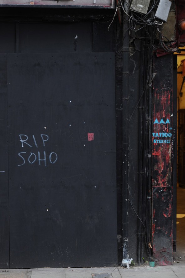 Graffiti on the hoarding in front of the old 12-bar Club, Denmar